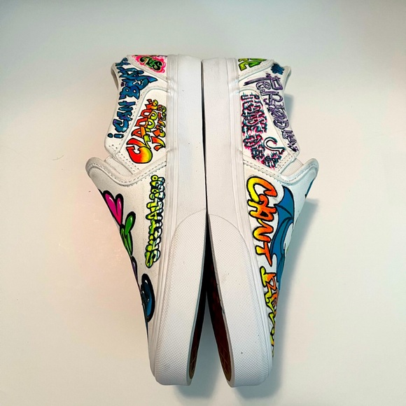 VANS Slip On Multicolor Custom Art Canvas Low Top Shoes - Picture 2 of 9